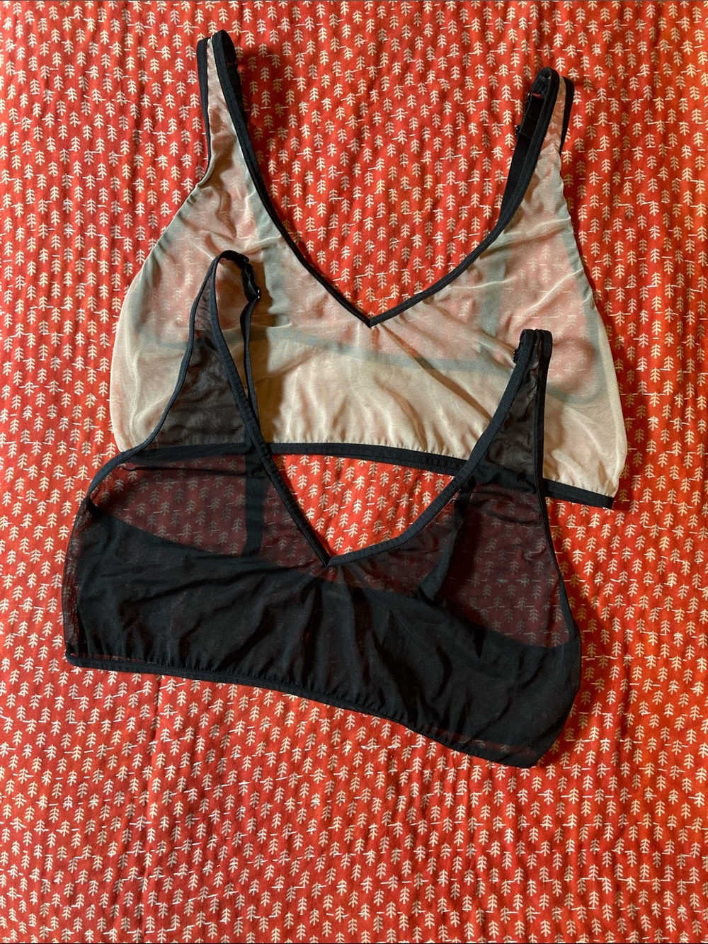 Mei Pang Blush Mesh Bralettes - Black and Beige
